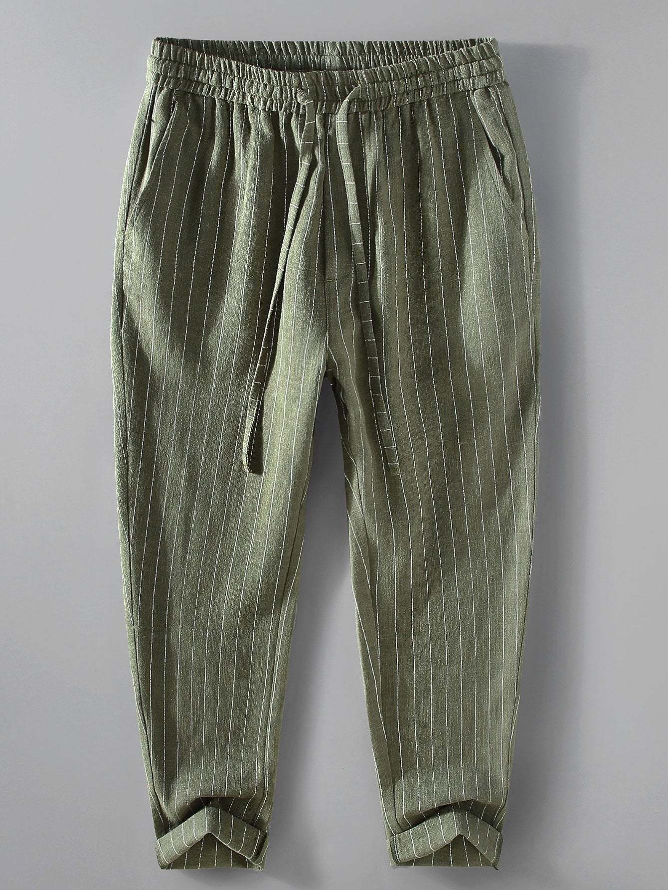 Striped Linen Cotton Blend Cropped Pants-Mitchell Shoes