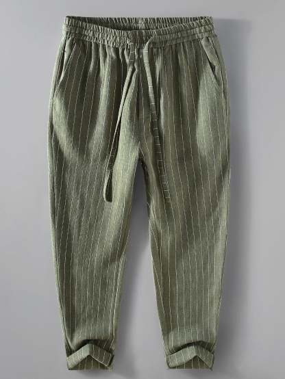 Striped Linen Cotton Blend Cropped Pants-Mitchell Shoes