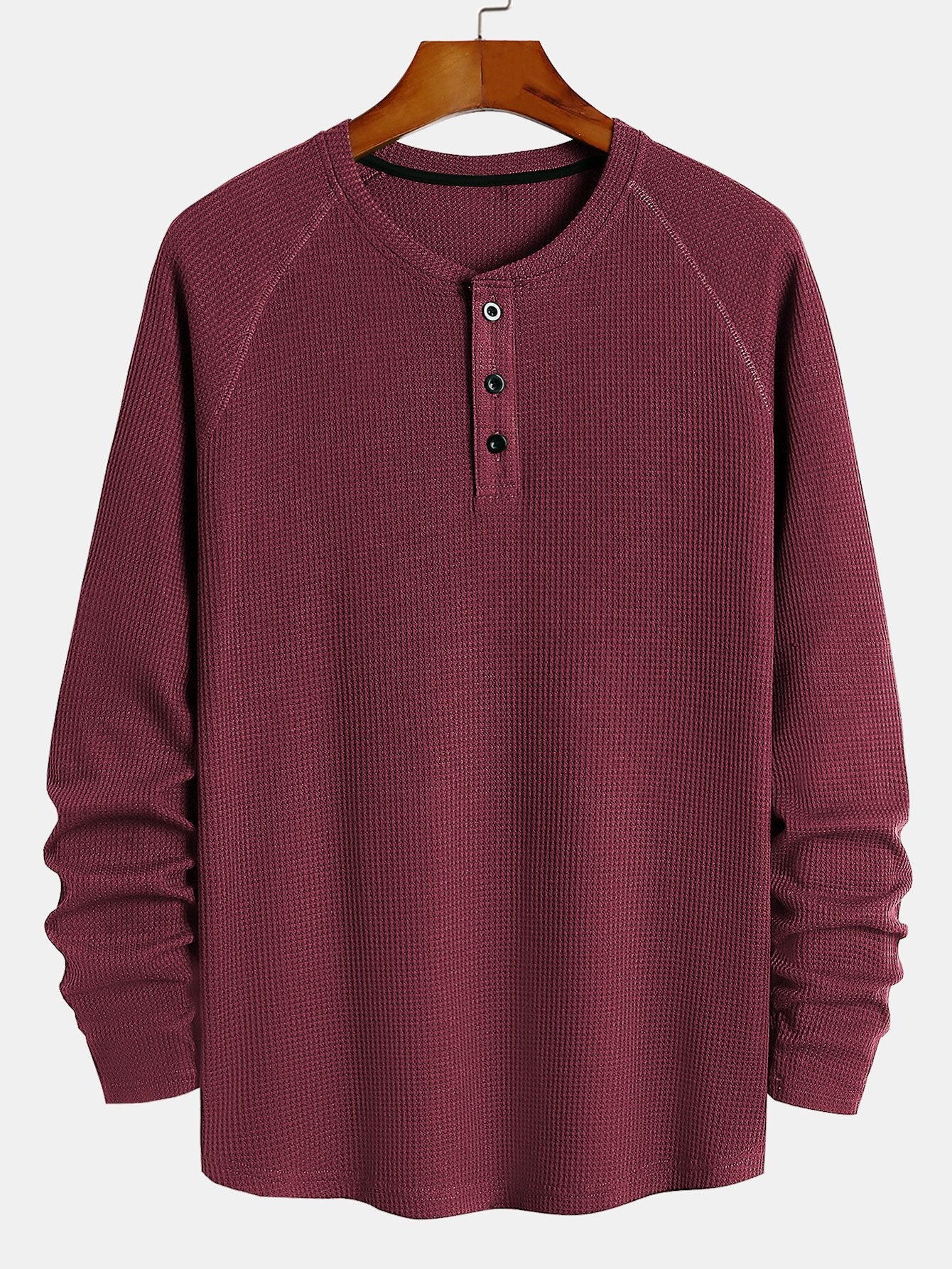 Long Sleeve Arc Hem Waffle Henley Shirt-Mitchell Shoes