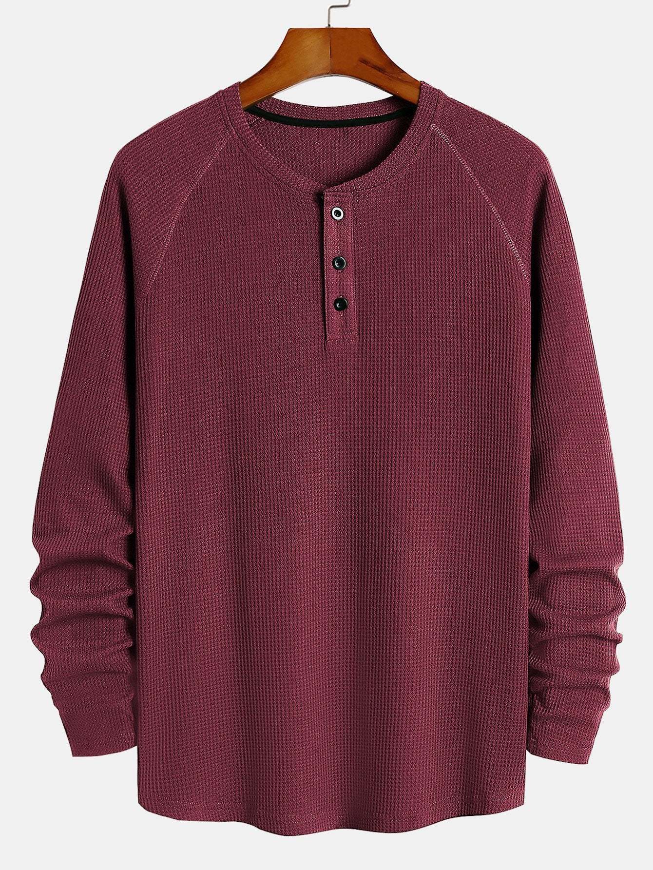 Long Sleeve Arc Hem Waffle Henley Shirt-Mitchell Shoes