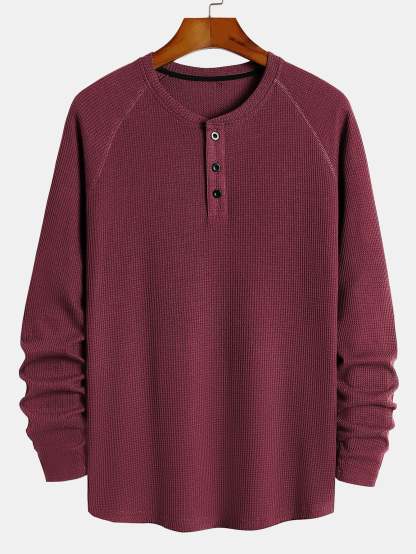 Long Sleeve Arc Hem Waffle Henley Shirt-Mitchell Shoes