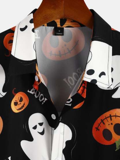 Scary Ghost Pumpkin Print Shirt-Mitchell Shoes