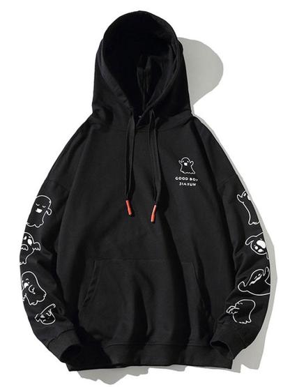 Relax Fit Ghost Print Hoodie-Mitchell Shoes