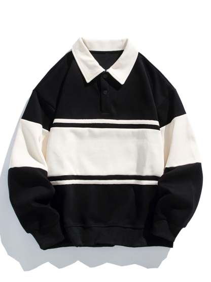 Relax Fit Color Block Patchwork Polo Sweatshirt & Jogger Pants With Pintuck-Mitchell Shoes