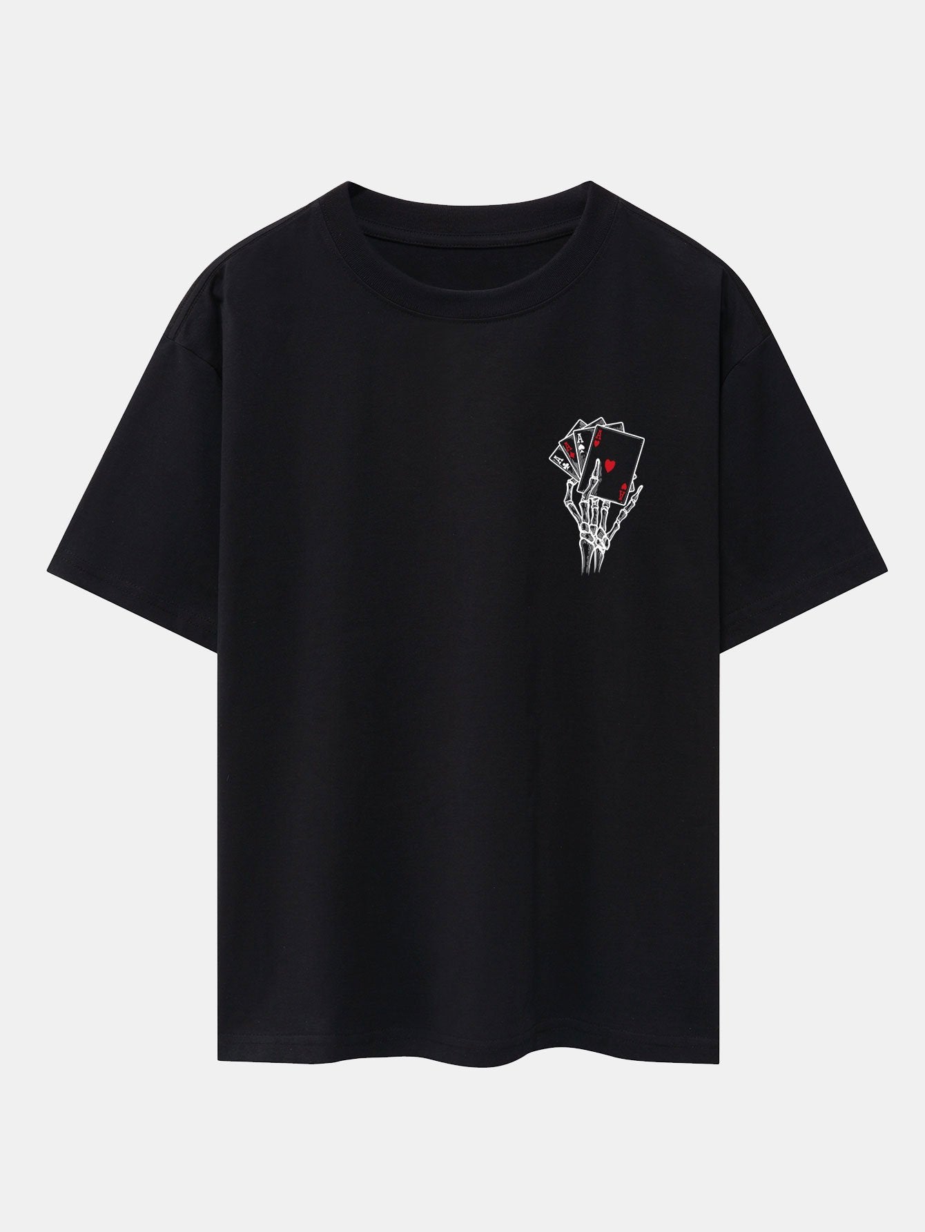Skull Hand Ace of Hearts Back Print Oversize T-Shirt-Mitchell Shoes