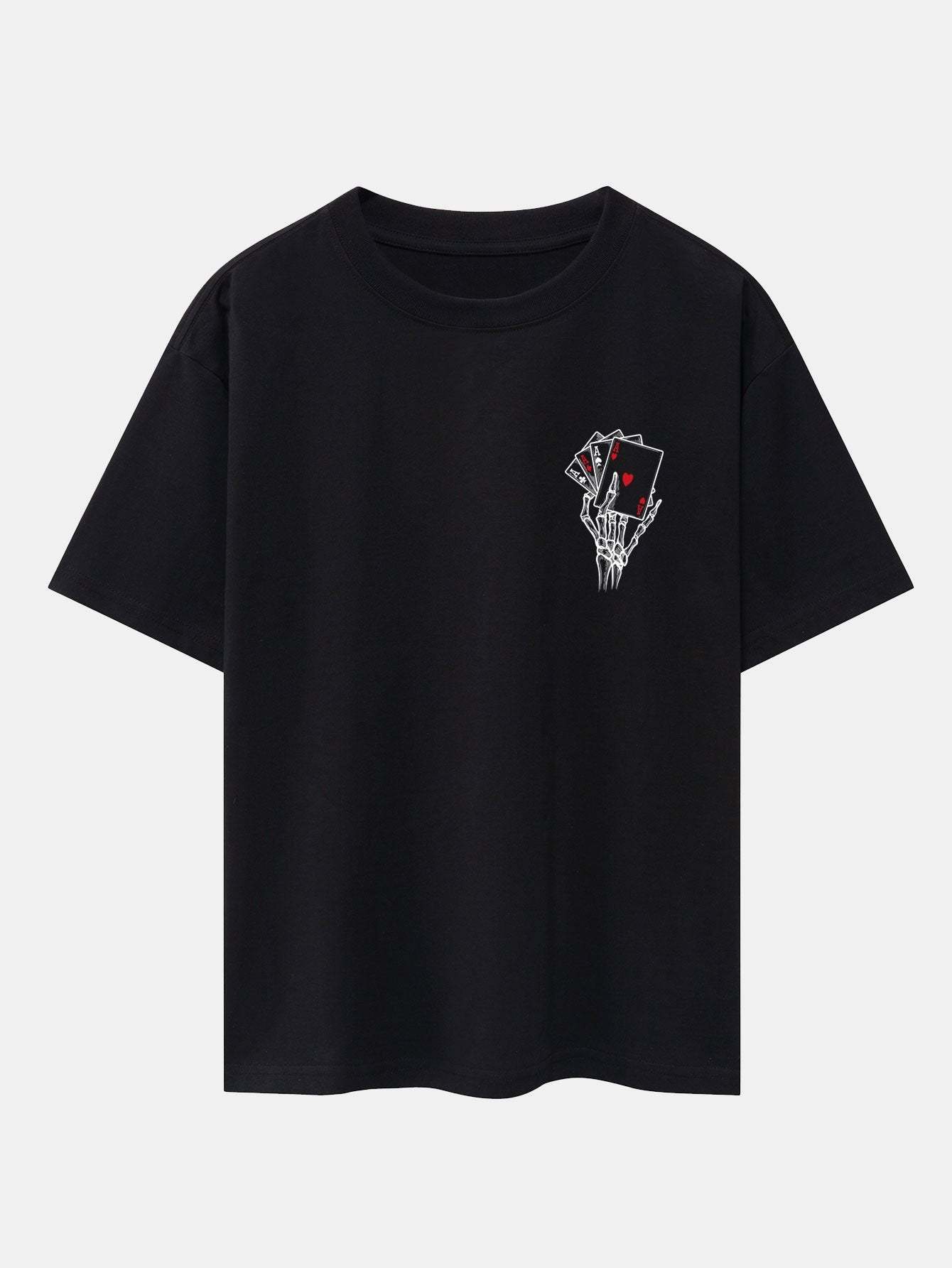 Skull Hand Ace of Hearts Back Print Oversize T-Shirt-Mitchell Shoes
