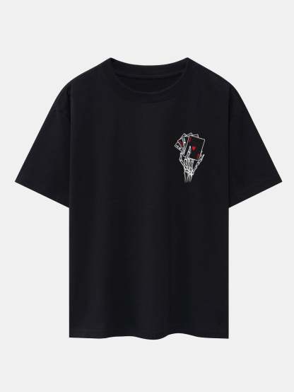Skull Hand Ace of Hearts Back Print Oversize T-Shirt-Mitchell Shoes
