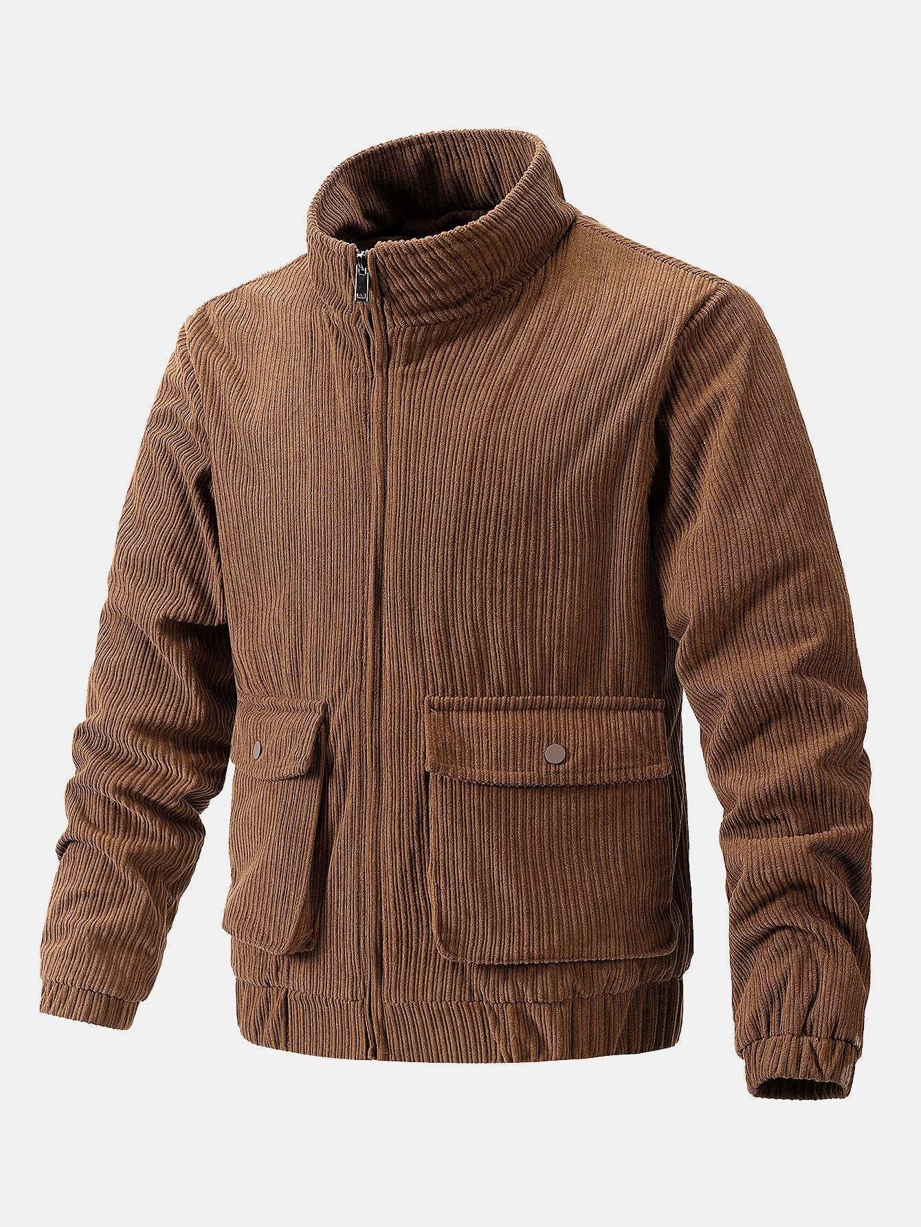 Funnel Neck Zipped Corduroy Jacket-Mitchell Shoes