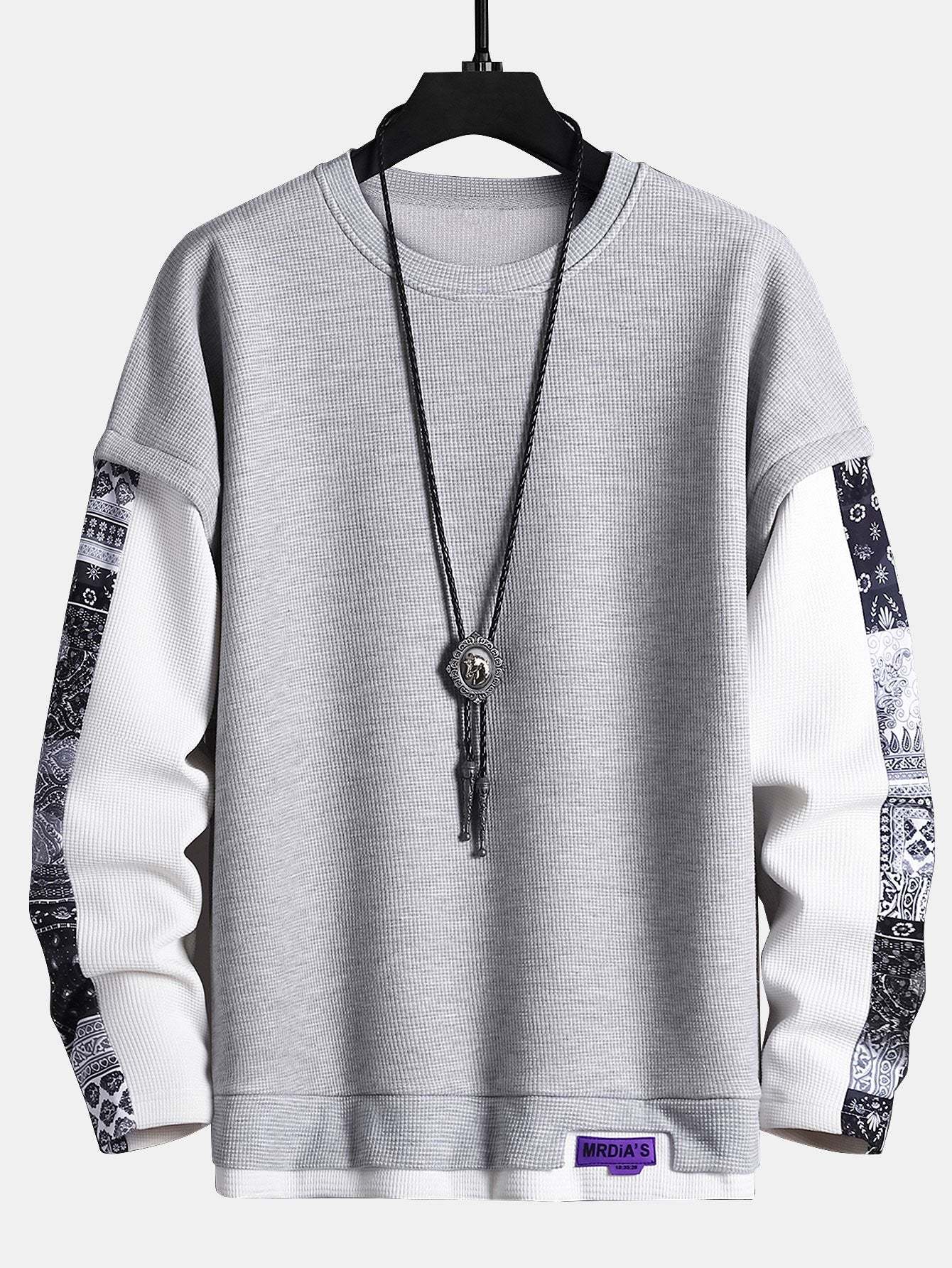 Paisley Print Double Layer Waffle Sweatshirt-Mitchell Shoes