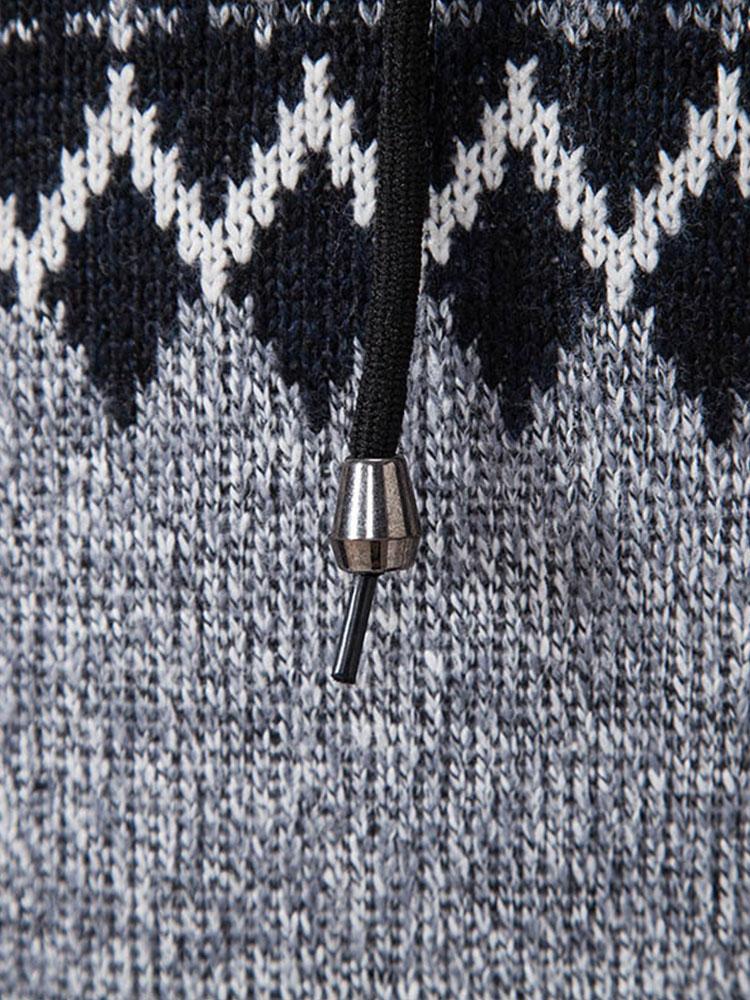 Geometric Pattern Zip Hooded Sweater-Mitchell Shoes