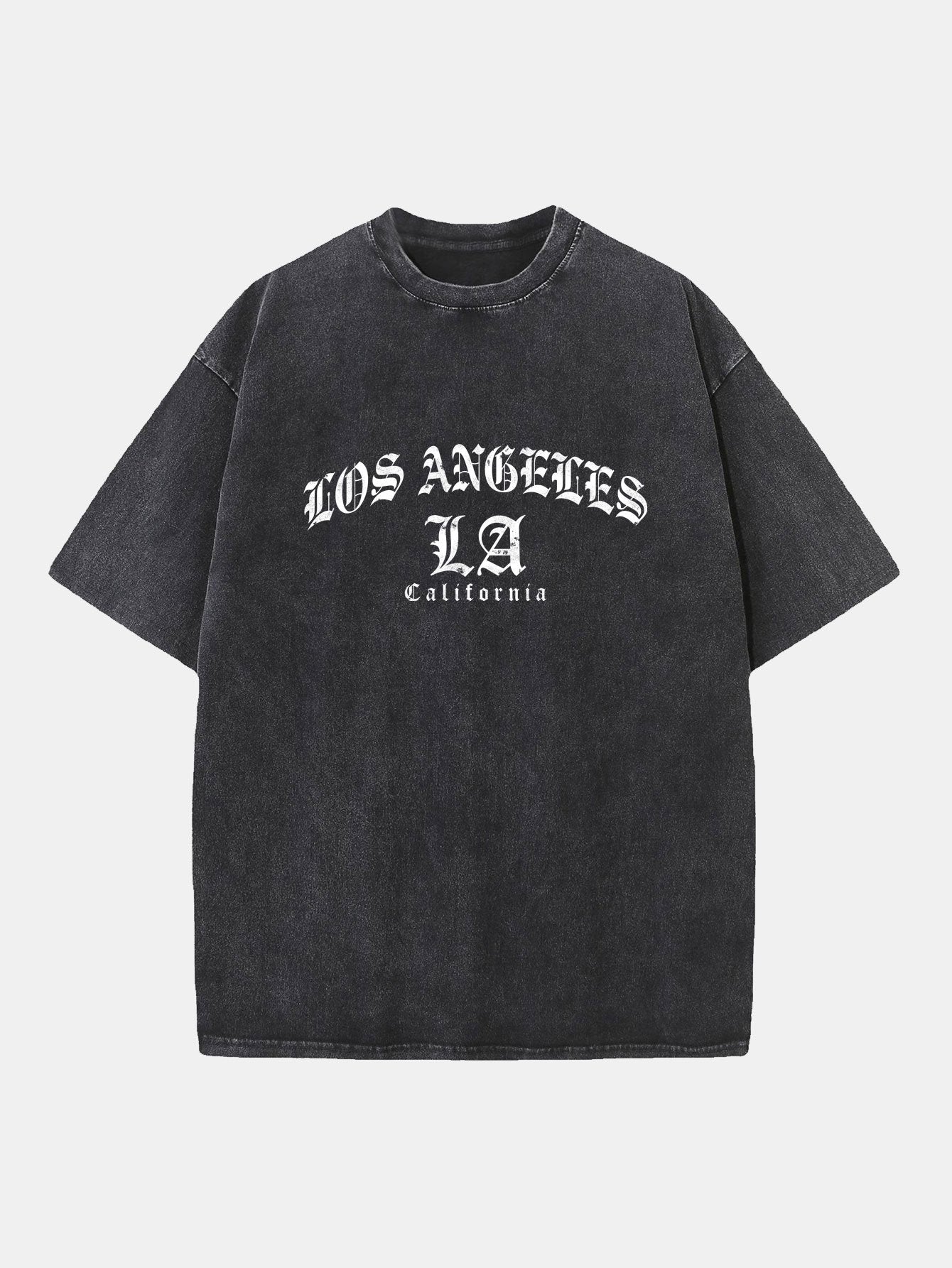 Gothic Los Angeles Print Washed Distressed Drop Shoulder T-Shirt-Mitchell Shoes