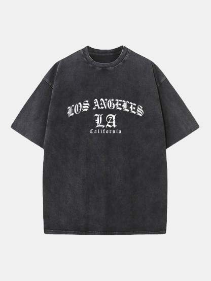 Gothic Los Angeles Print Washed Distressed Drop Shoulder T-Shirt-Mitchell Shoes