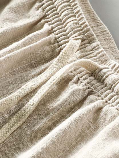 Linen Cotton Blend Drawstring Striped Shorts-Mitchell Shoes