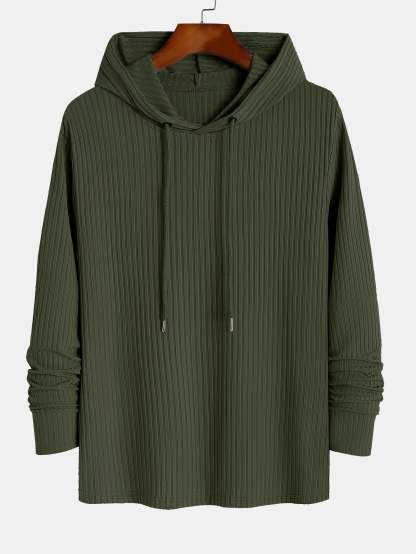 Muscle Fit Long Sleeved Ribbed Hooded T-Shirt-Mitchell Shoes
