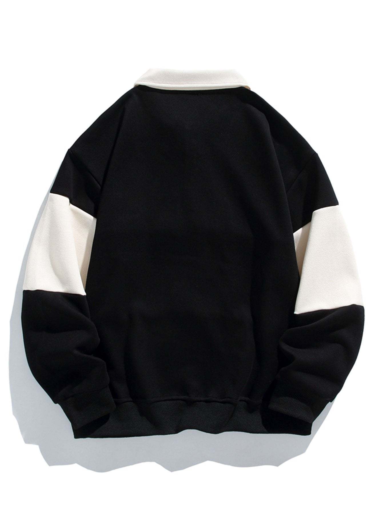 Relax Fit Color Block Patchwork Polo Sweatshirt-Mitchell Shoes