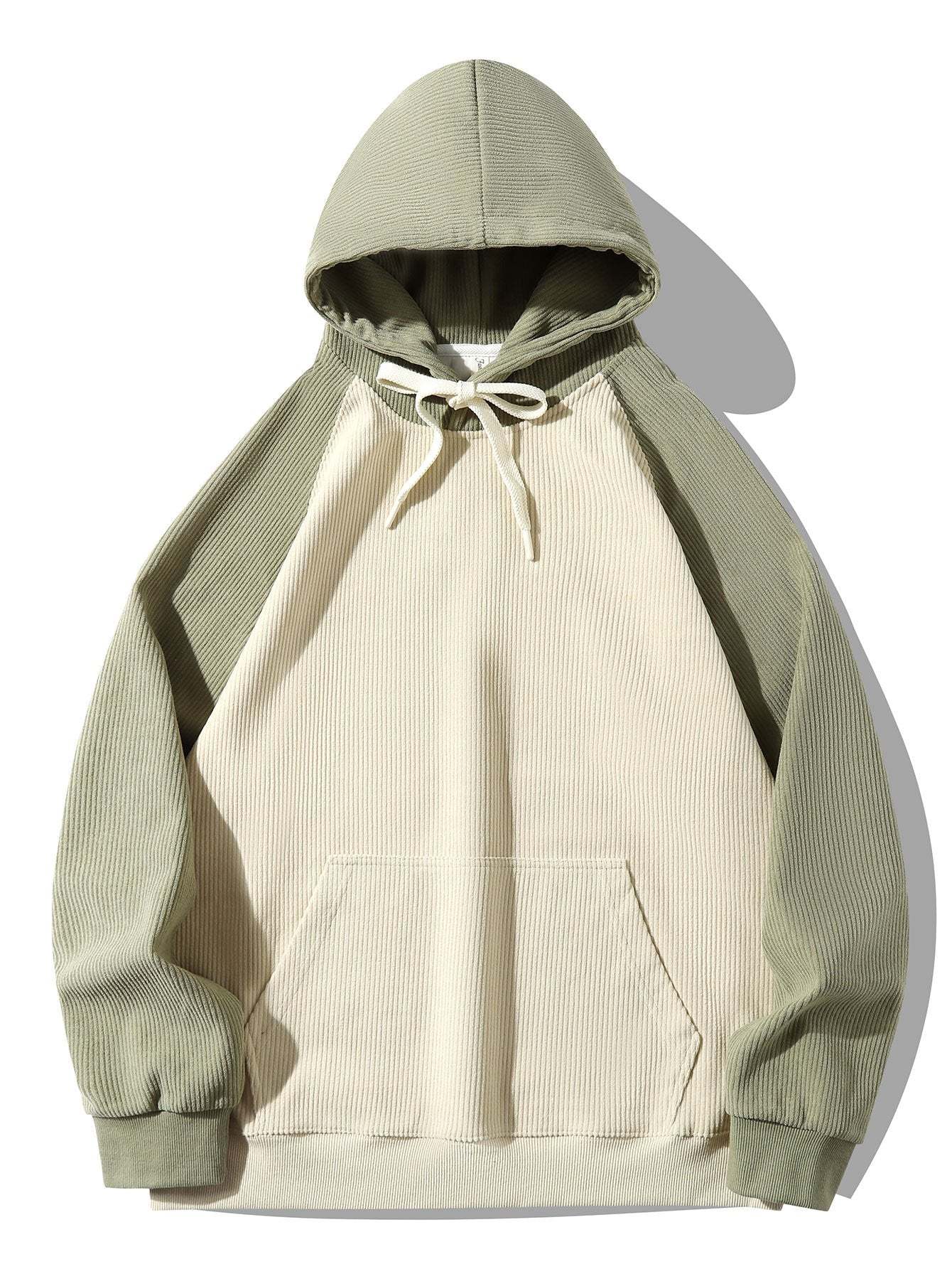Paneled Corduroy Raglan Sleeves Hoodie-Mitchell Shoes