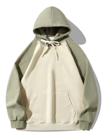 Paneled Corduroy Raglan Sleeves Hoodie-Mitchell Shoes