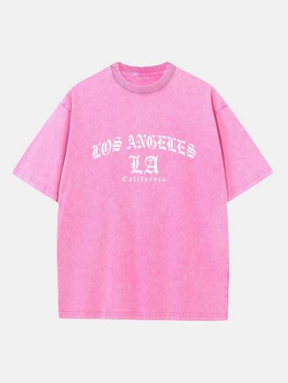 Gothic Los Angeles Print Washed Distressed Drop Shoulder T-Shirt-Mitchell Shoes