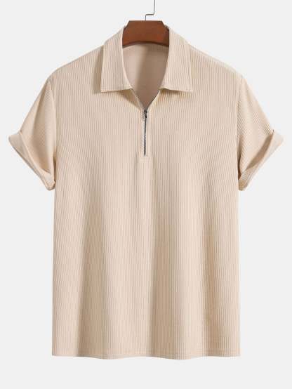 Knitted Ribbed Zip Polo & Shorts-Mitchell Shoes