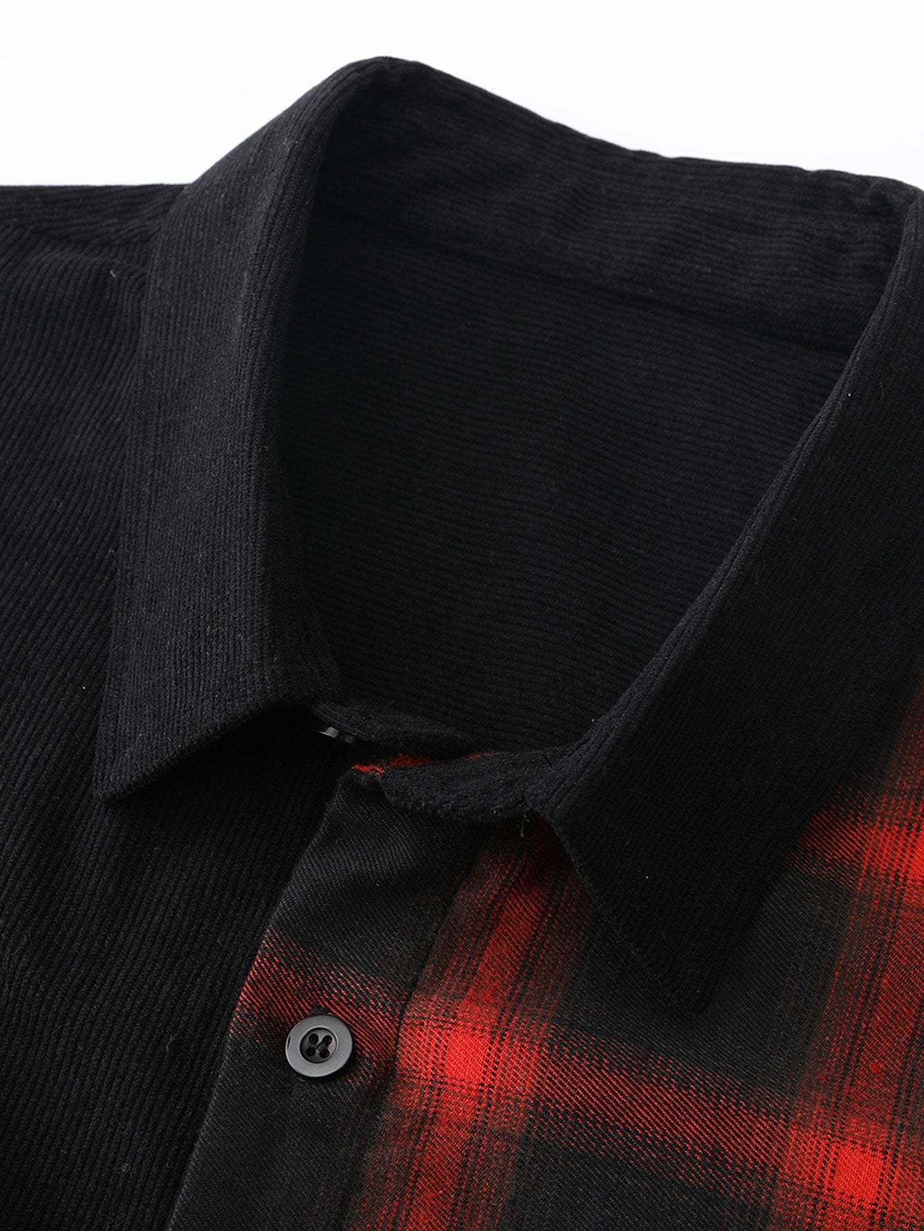 Long Sleeve Corduroy Plaid Panel Shirt-Mitchell Shoes
