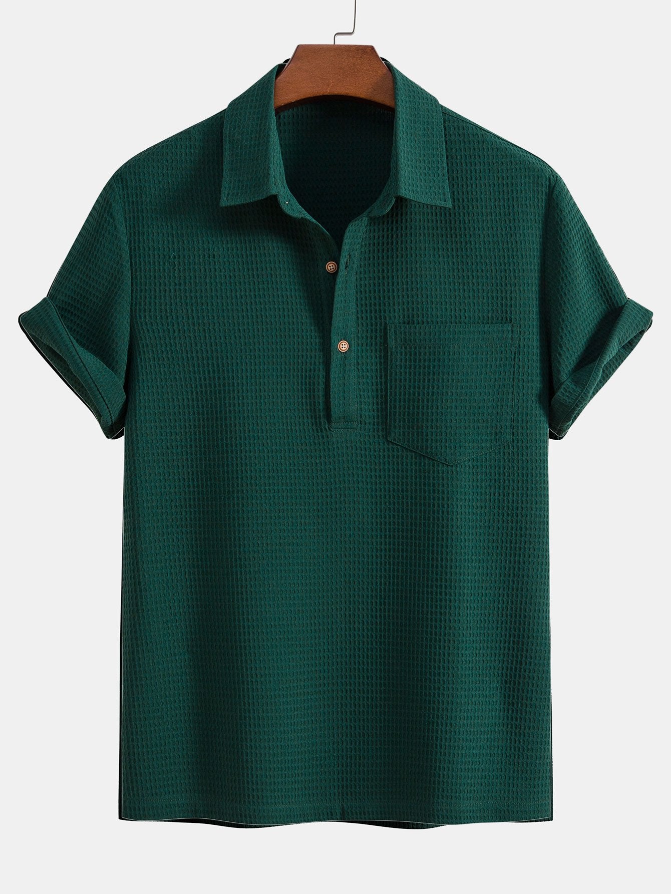 Waffle Polo Collar Shirt With Pocket-Mitchell Shoes