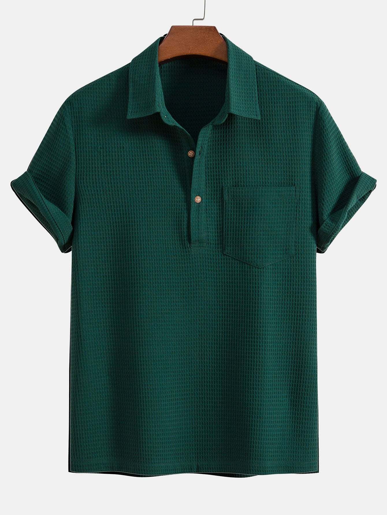 Waffle Polo Collar Shirt With Pocket-Mitchell Shoes