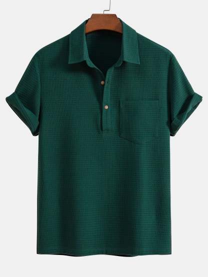 Waffle Polo Collar Shirt With Pocket-Mitchell Shoes