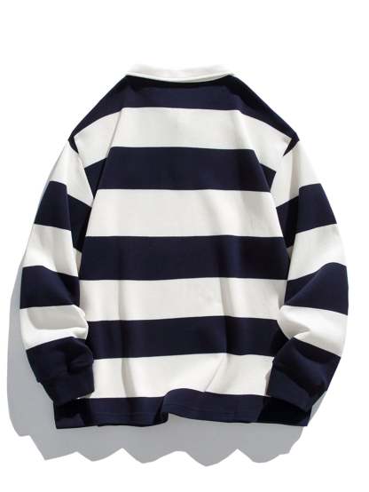 Relax Fit Waffle Wide Striped Polo Sweatshirt-Mitchell Shoes