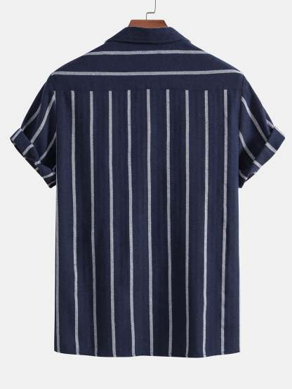 Cotton Blend Striped Cuban Shirt & Straight Leg Linen Pants-Mitchell Shoes