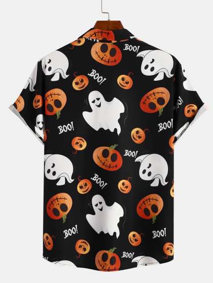 Scary Ghost Pumpkin Print Shirt-Mitchell Shoes
