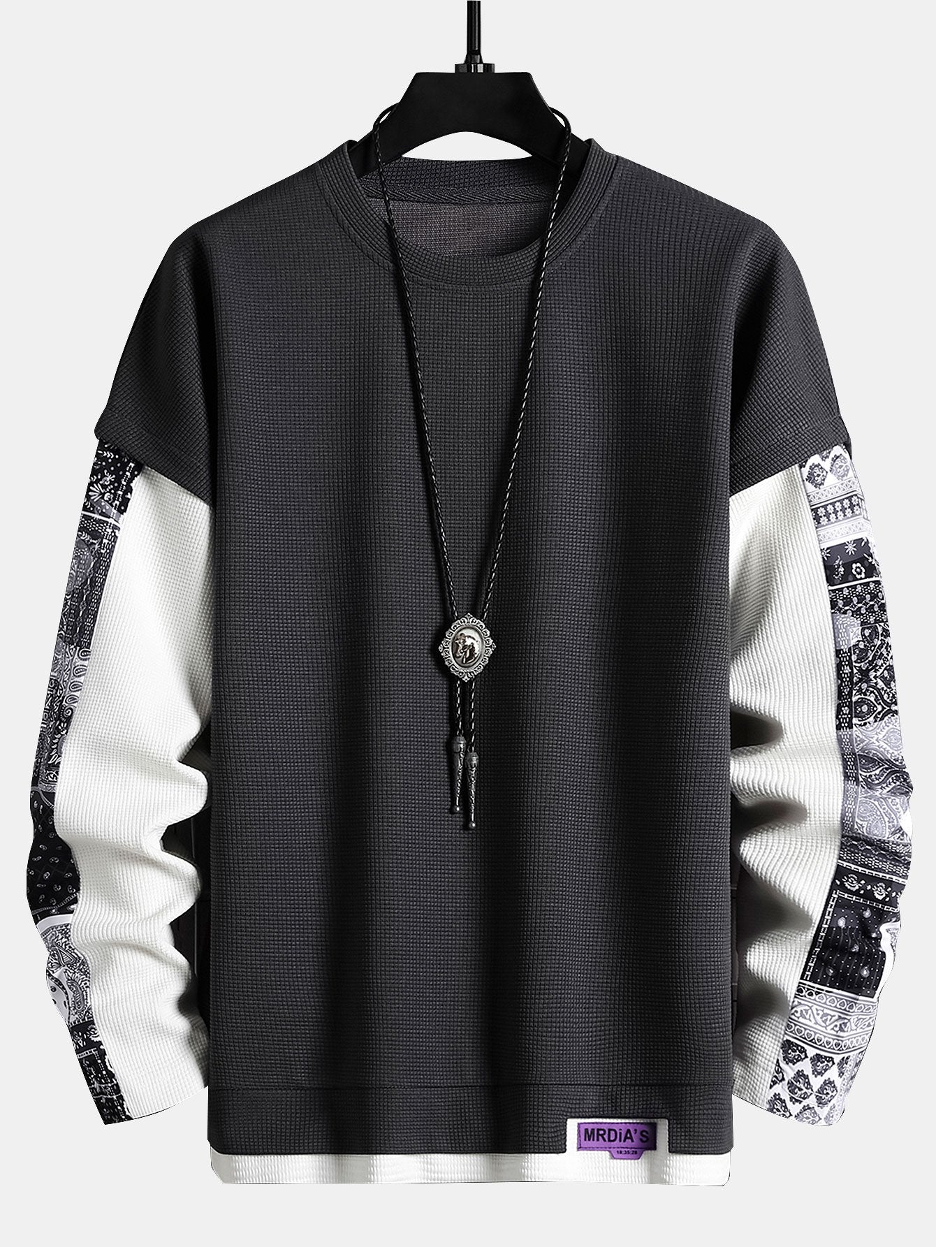 Paisley Print Double Layer Waffle Sweatshirt-Mitchell Shoes