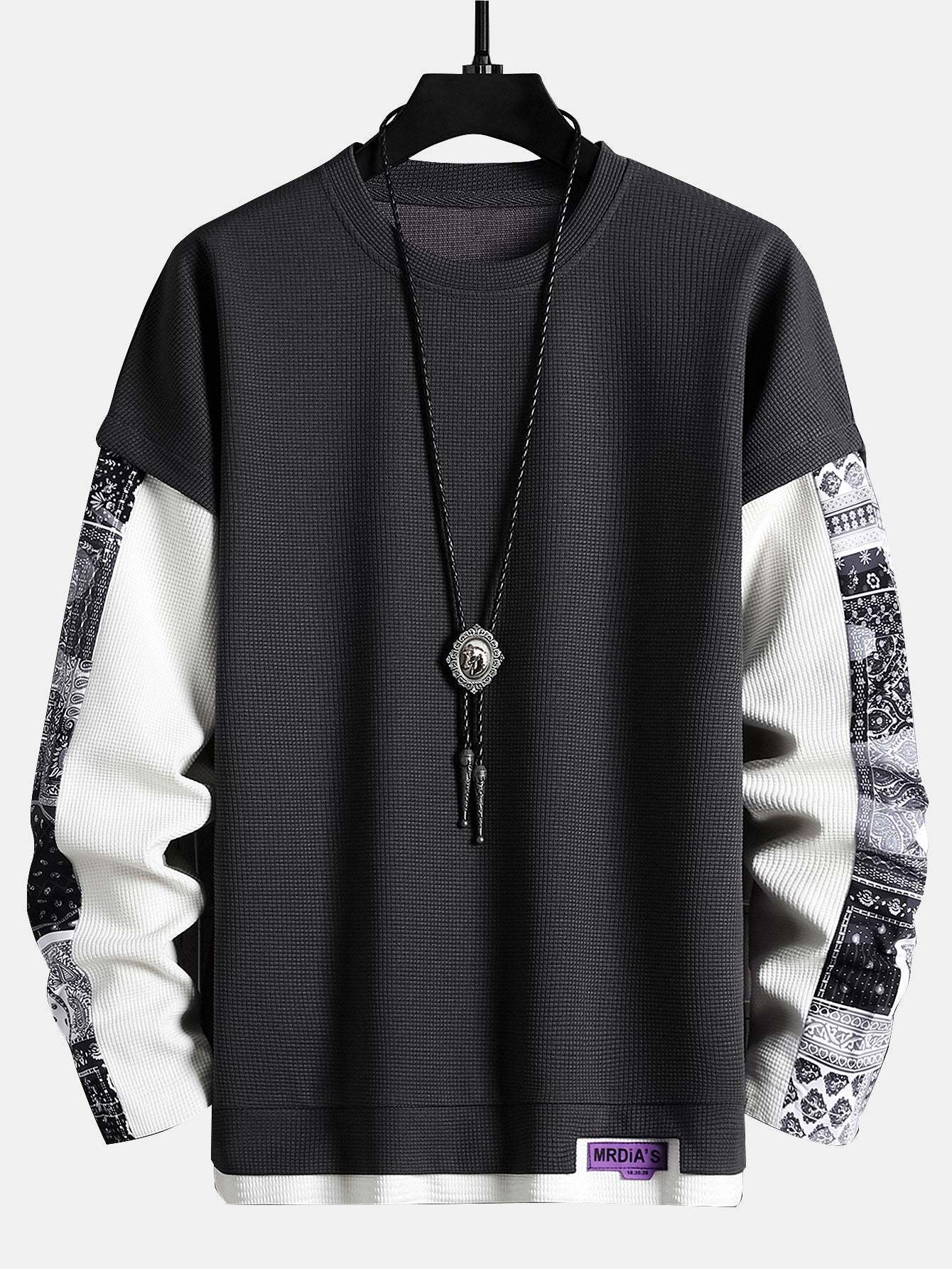 Paisley Print Double Layer Waffle Sweatshirt-Mitchell Shoes