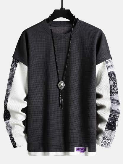 Paisley Print Double Layer Waffle Sweatshirt-Mitchell Shoes