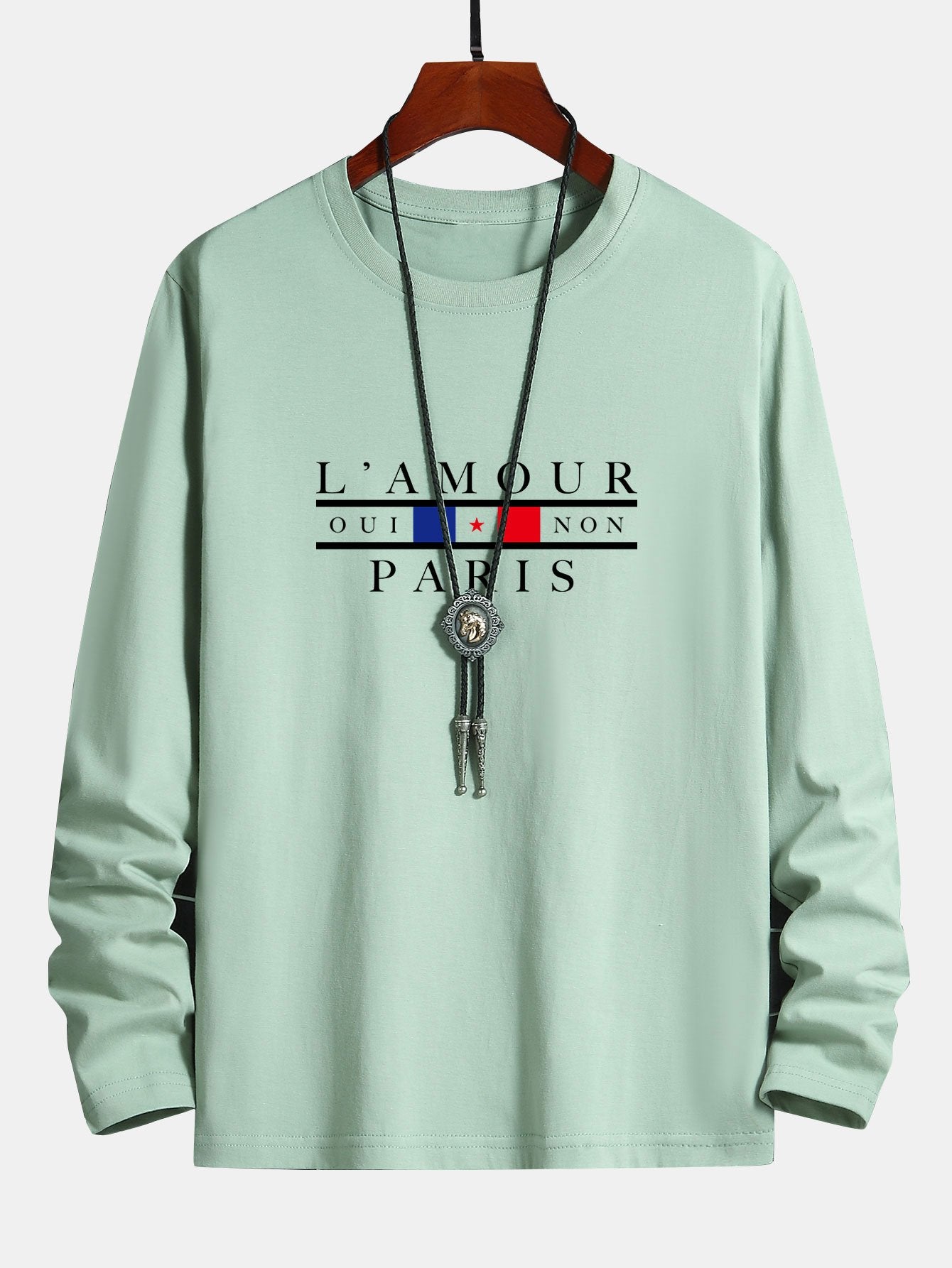 Long Sleeve Paris Slogan Print Cotton T-Shirt-Mitchell Shoes
