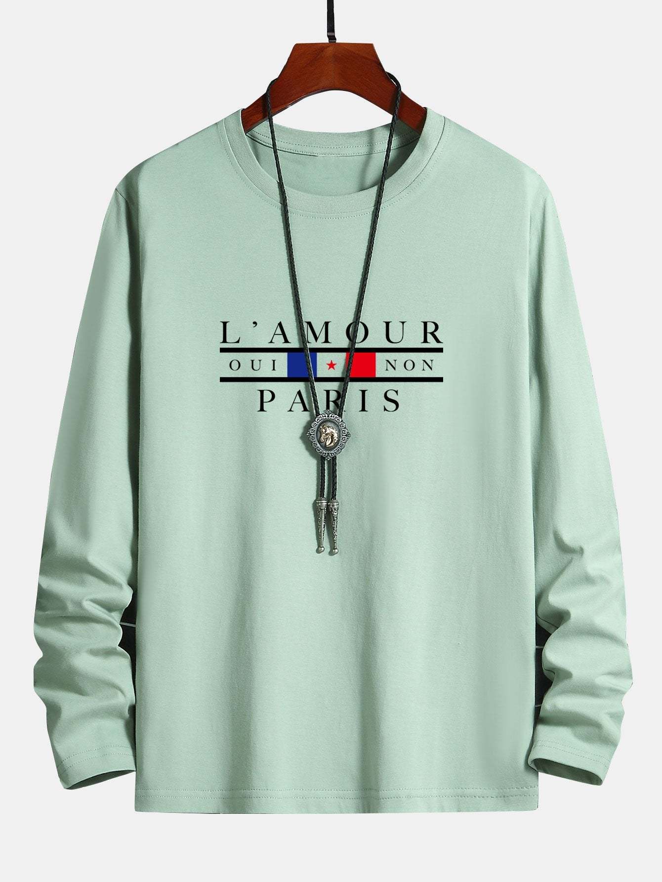 Long Sleeve Paris Slogan Print Cotton T-Shirt-Mitchell Shoes