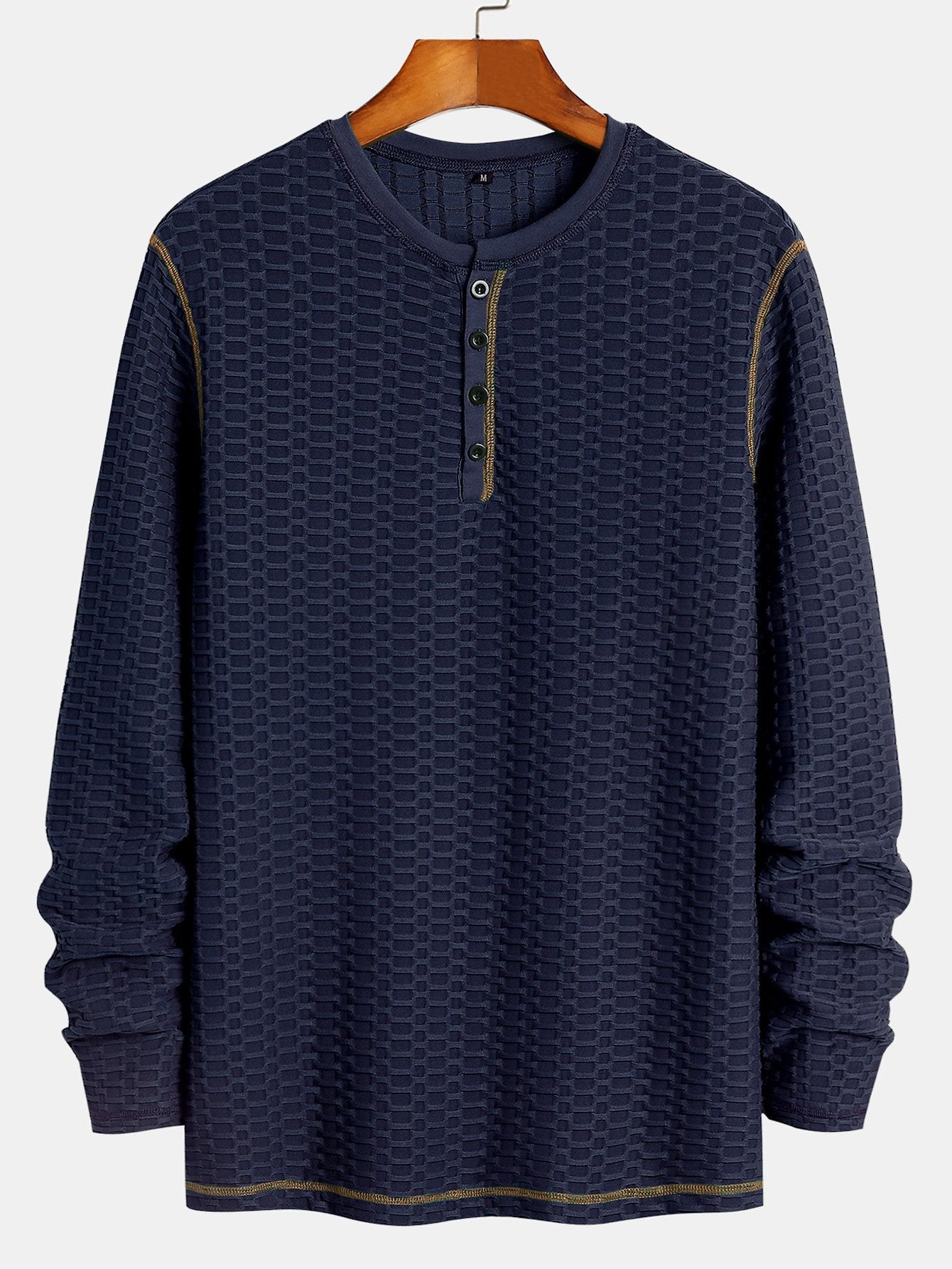 Long Sleeve Muscle Fit Knitted Textured Henley Shirt-Mitchell Shoes