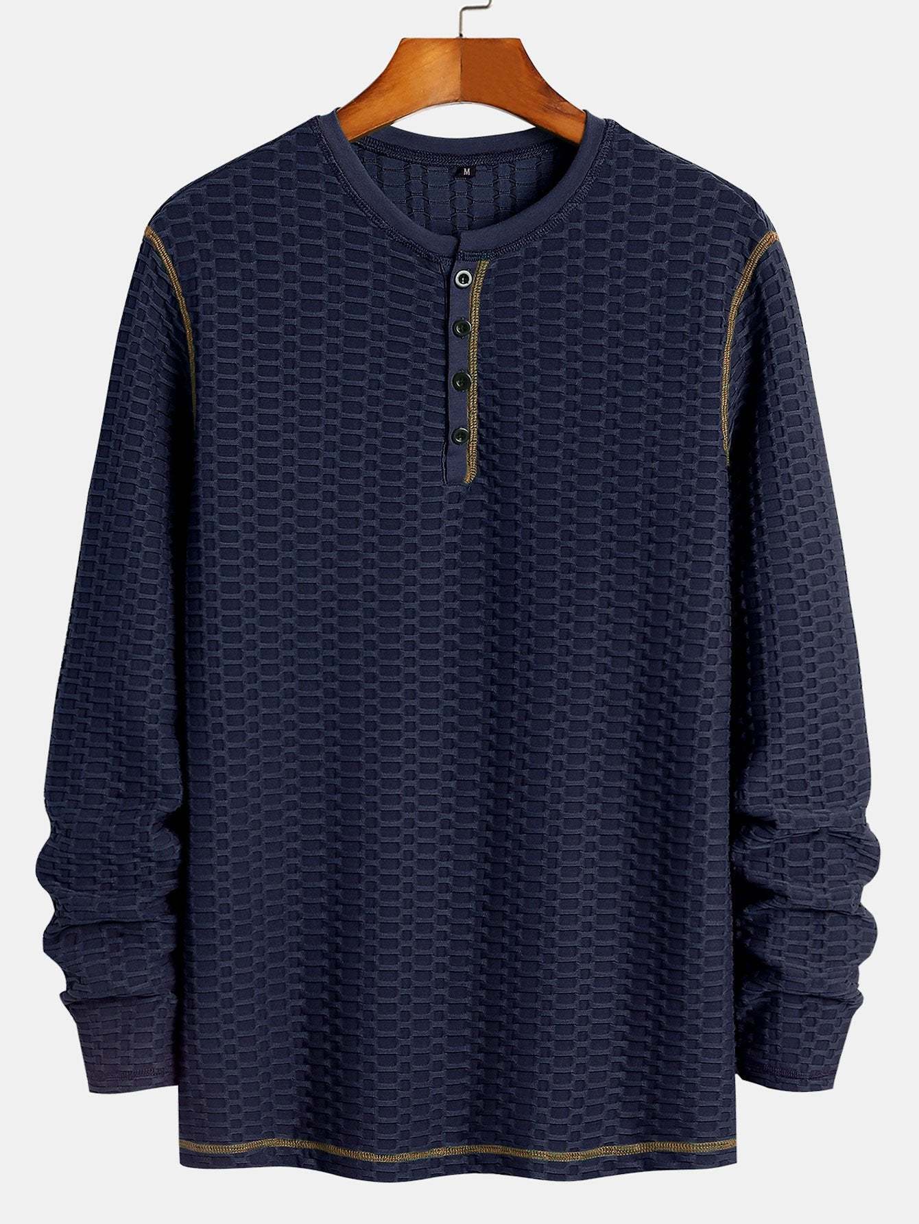 Long Sleeve Muscle Fit Knitted Textured Henley Shirt-Mitchell Shoes