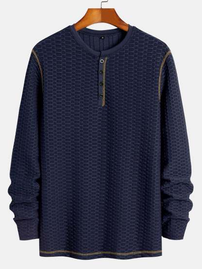 Long Sleeve Muscle Fit Knitted Textured Henley Shirt-Mitchell Shoes
