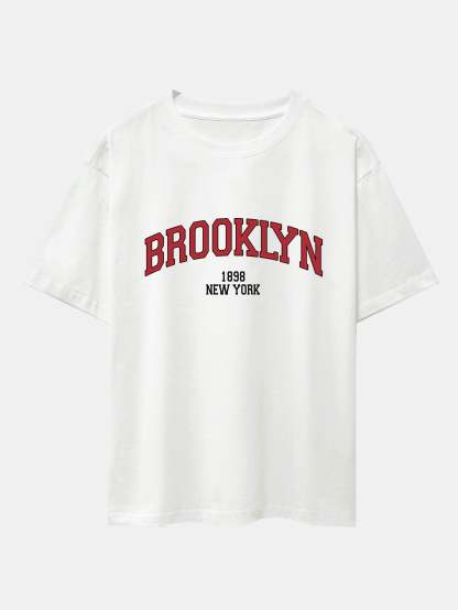 Brooklyn Print Drop Shoulder Oversize T-Shirt & Corduroy Shorts-Mitchell Shoes