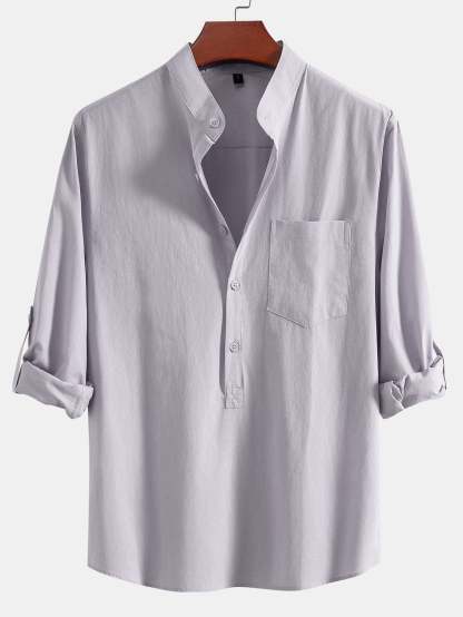 Long Sleeve Linen Look Henley Collar Shirt-Mitchell Shoes