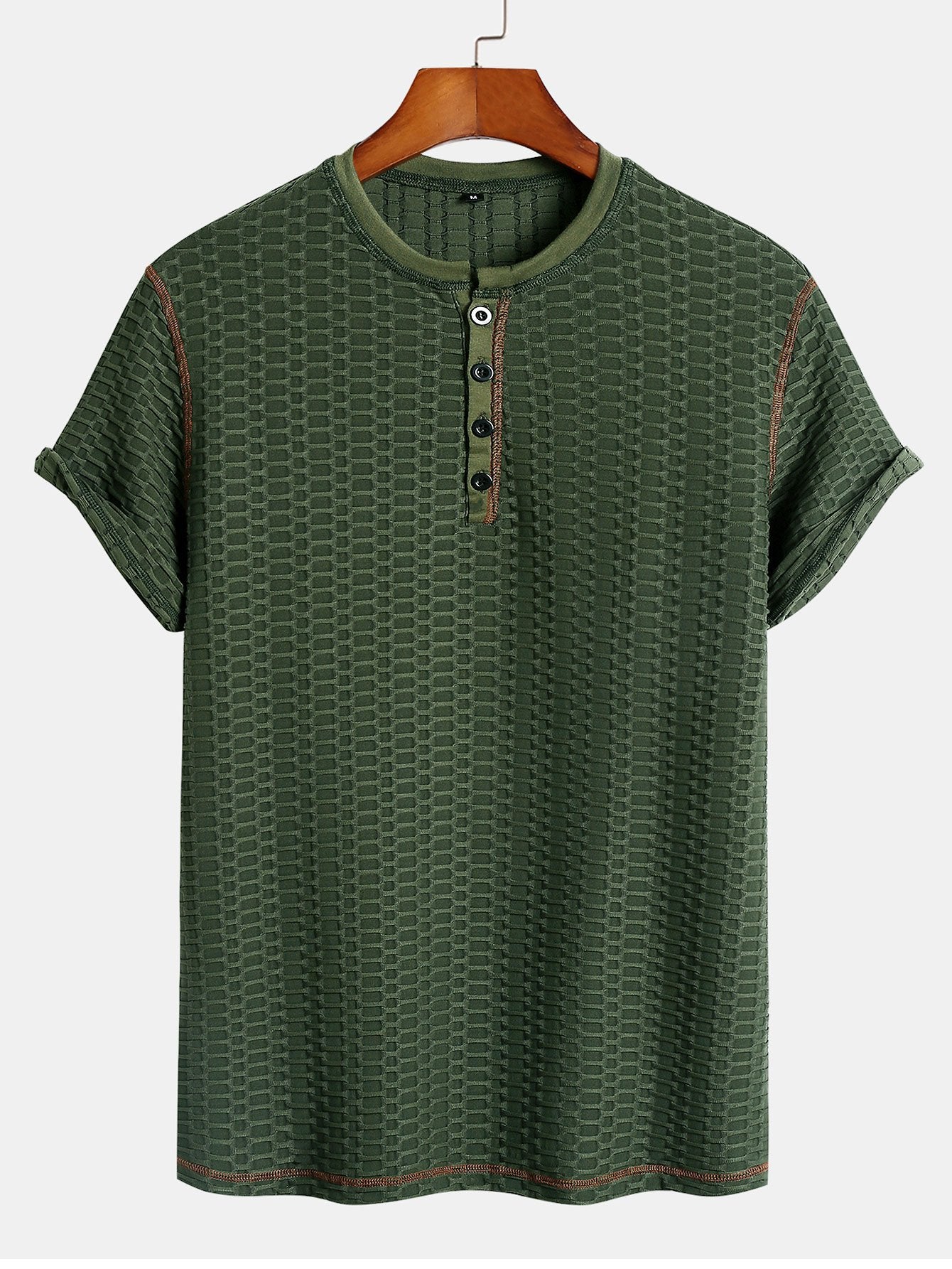 Muscle Fit Knitted Textured Henley Shirt-Mitchell Shoes