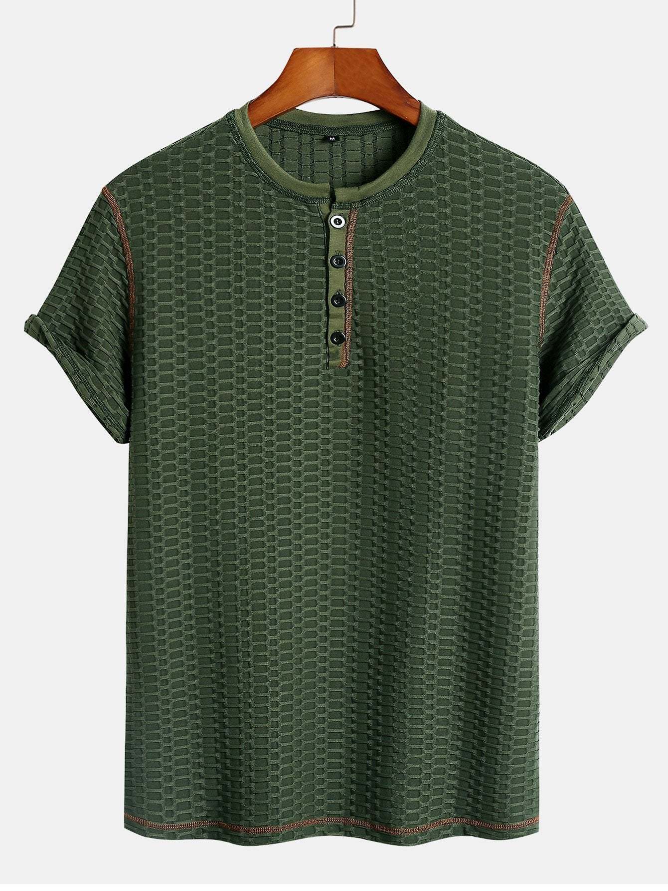 Muscle Fit Knitted Textured Henley Shirt-Mitchell Shoes