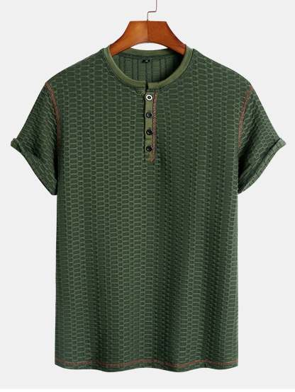 Muscle Fit Knitted Textured Henley Shirt-Mitchell Shoes