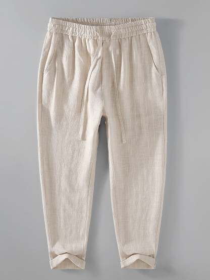 Striped Linen Cotton Blend Cropped Pants-Mitchell Shoes