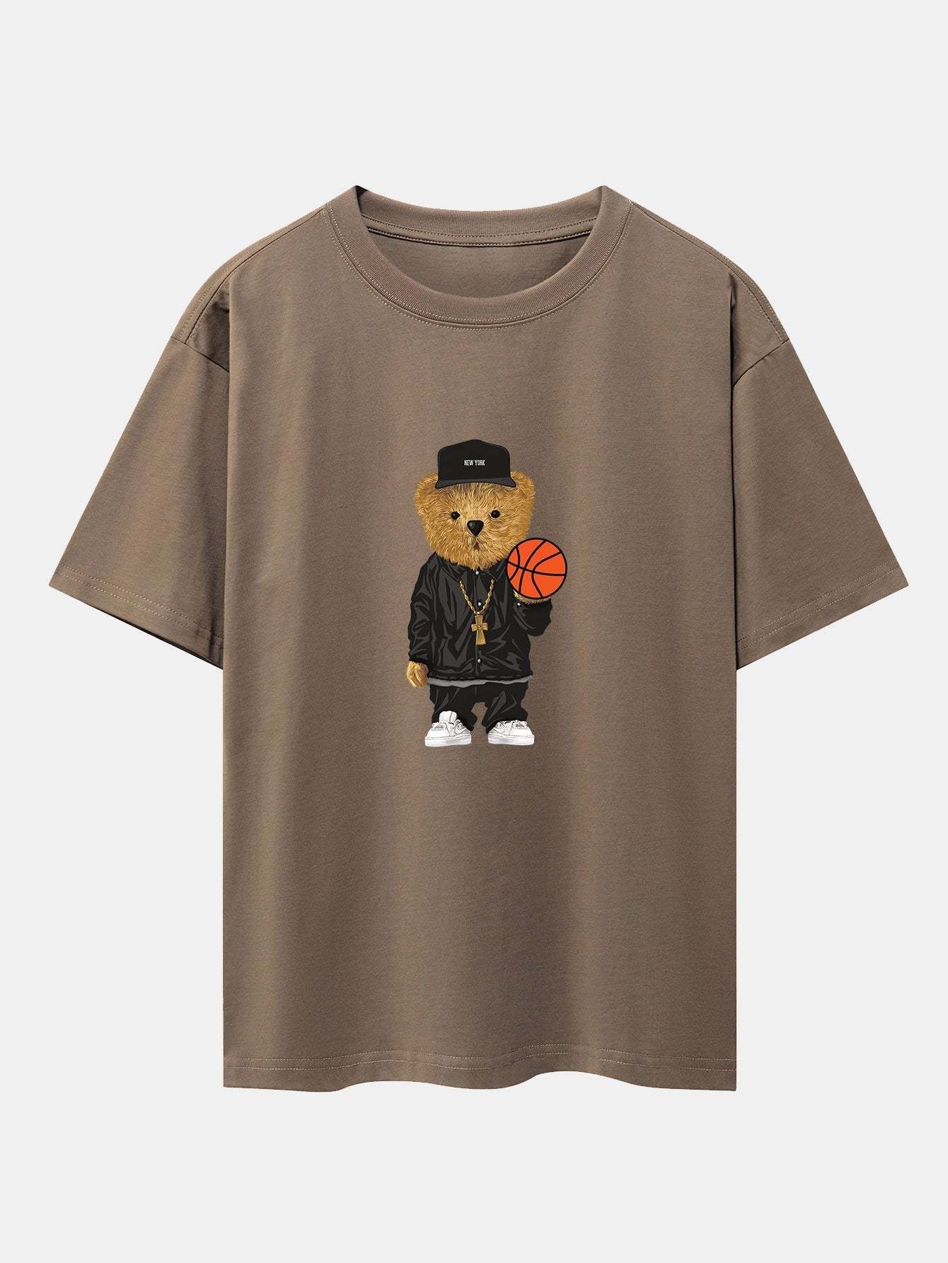 Basketball Bear Print Drop Shoulder Oversize T-Shirt & Jersey Basketball Shorts-Mitchell Shoes