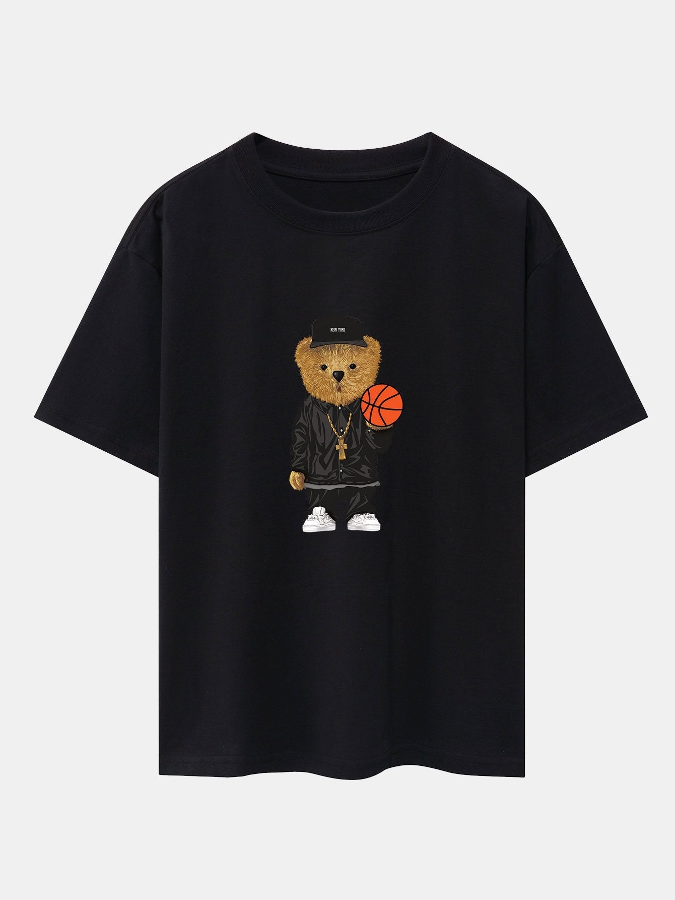 Basketball Bear Print Drop Shoulder Oversize T-Shirt & Jersey Basketball Shorts-Mitchell Shoes