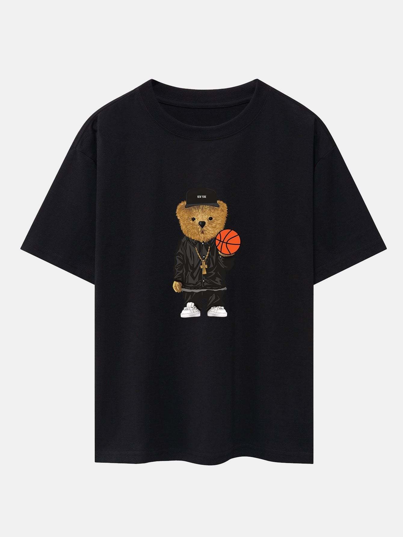 Basketball Bear Print Drop Shoulder Oversize T-Shirt & Jersey Basketball Shorts-Mitchell Shoes