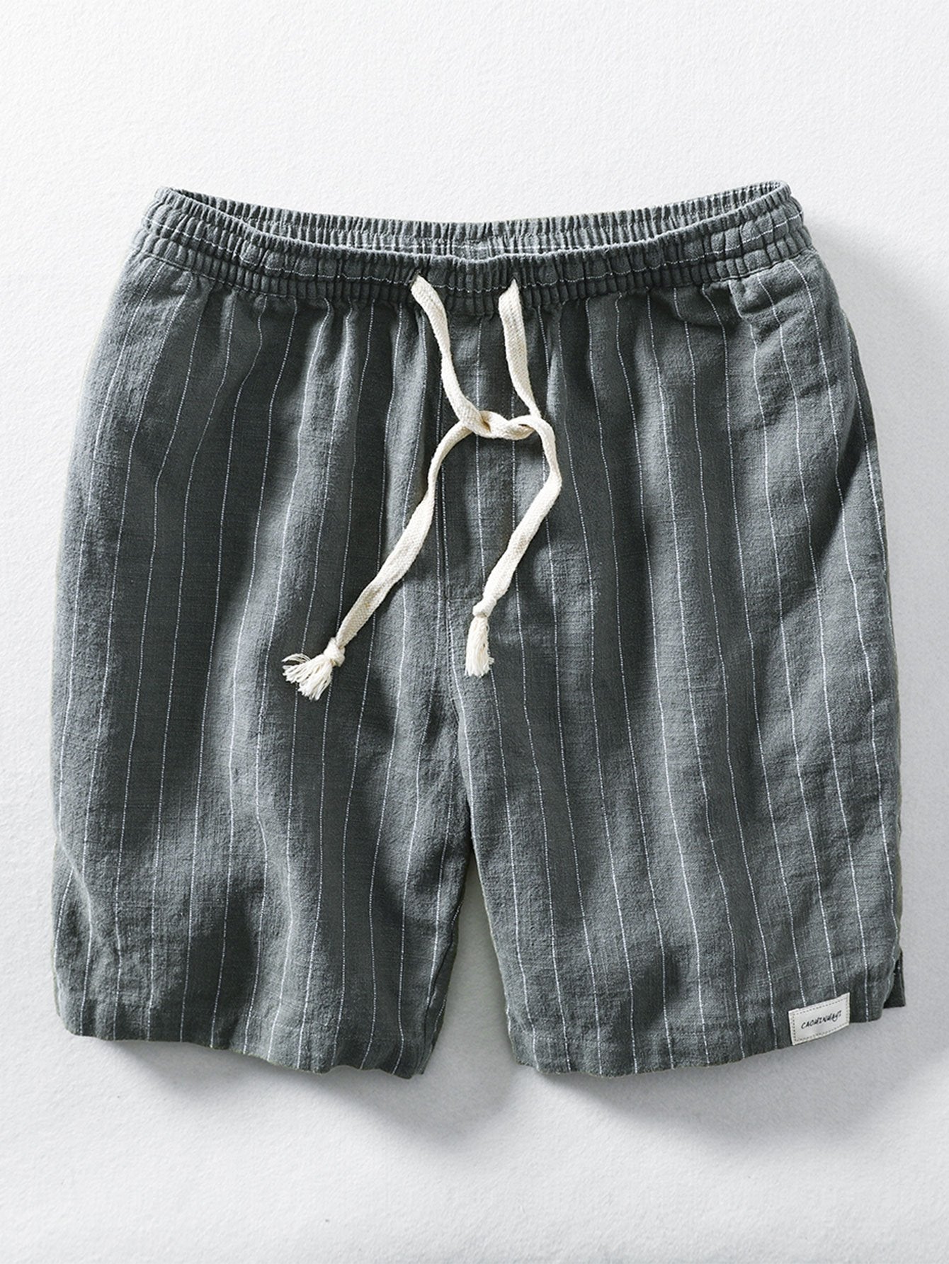 Linen Cotton Blend Drawstring Striped Shorts-Mitchell Shoes