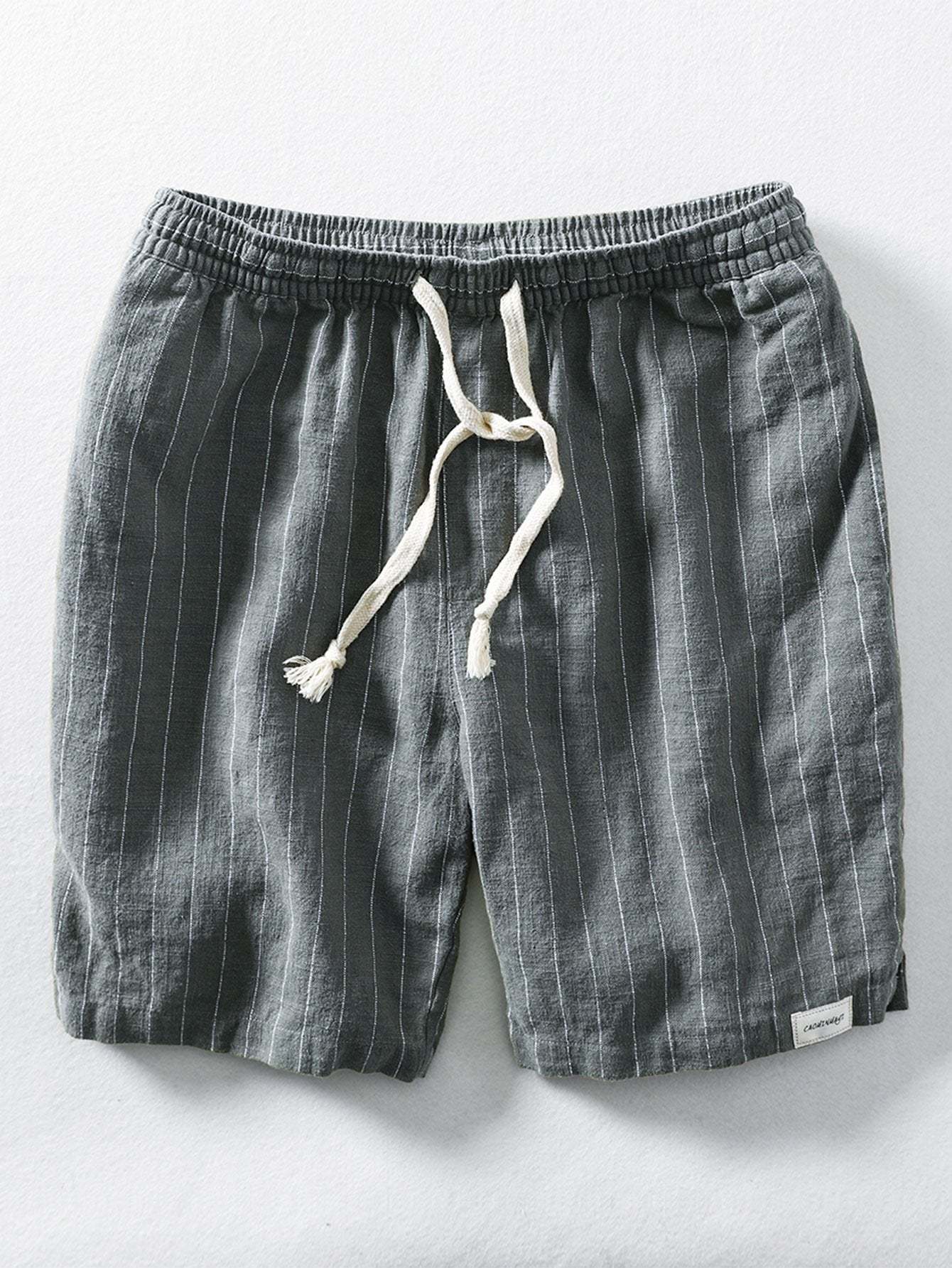 Linen Cotton Blend Drawstring Striped Shorts-Mitchell Shoes