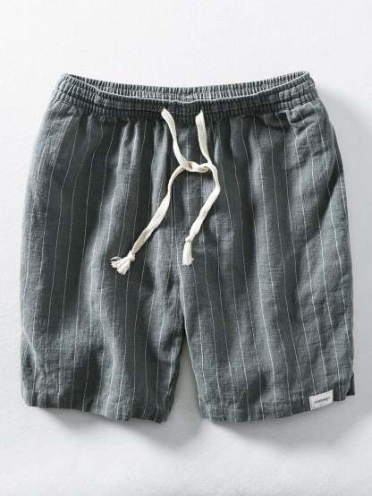 Linen Cotton Blend Drawstring Striped Shorts-Mitchell Shoes